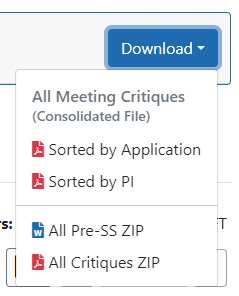 SRO download options from the List of Applications screen